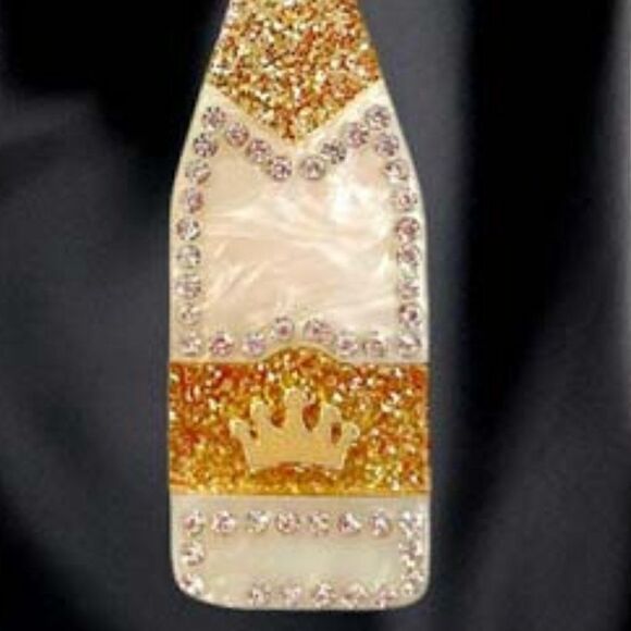 Champagne Bottle White Glittered Acetate Dangle Earrings - Picture 3 of 7